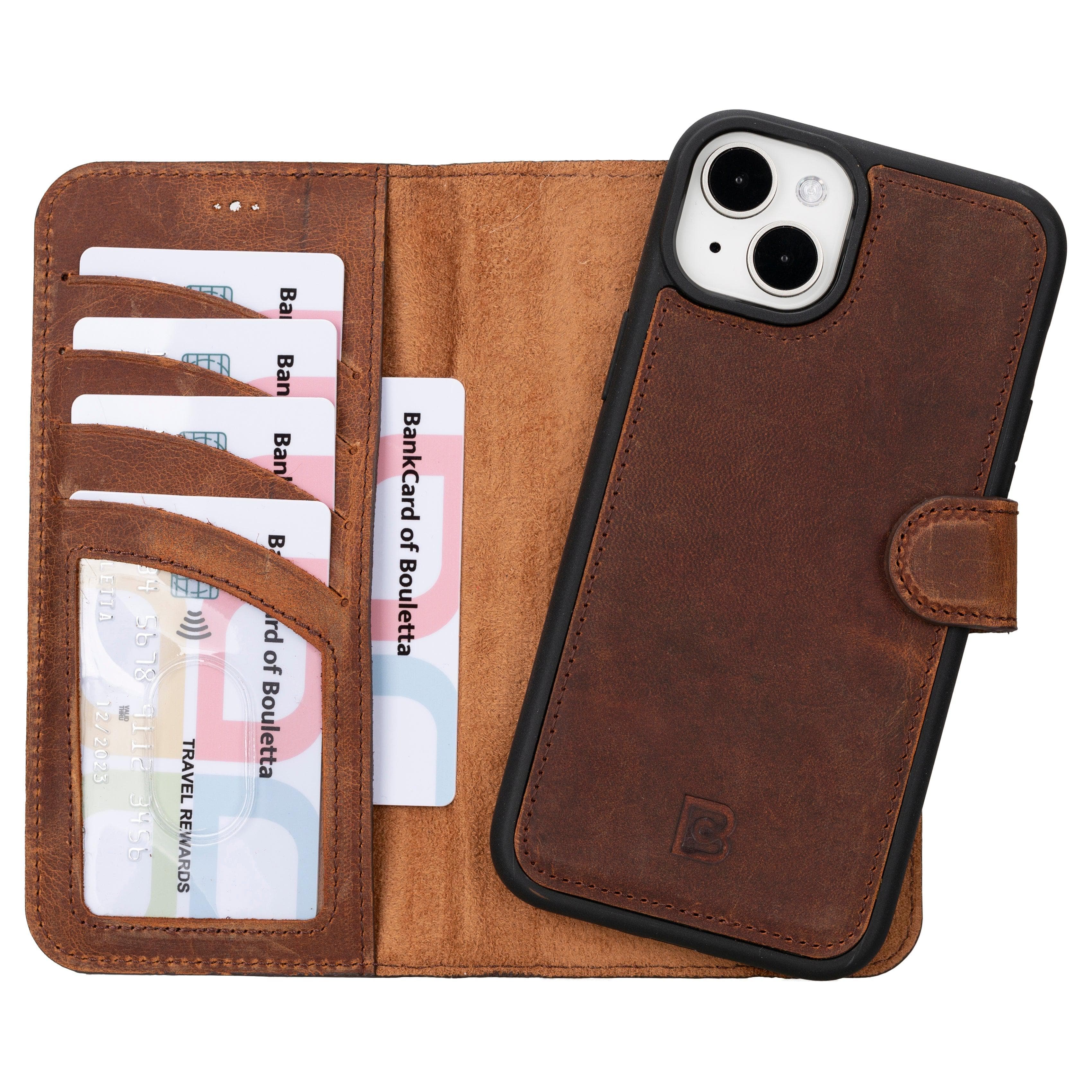 Leather iPhone 16 Detachable Wallet Case Brown Bouletta