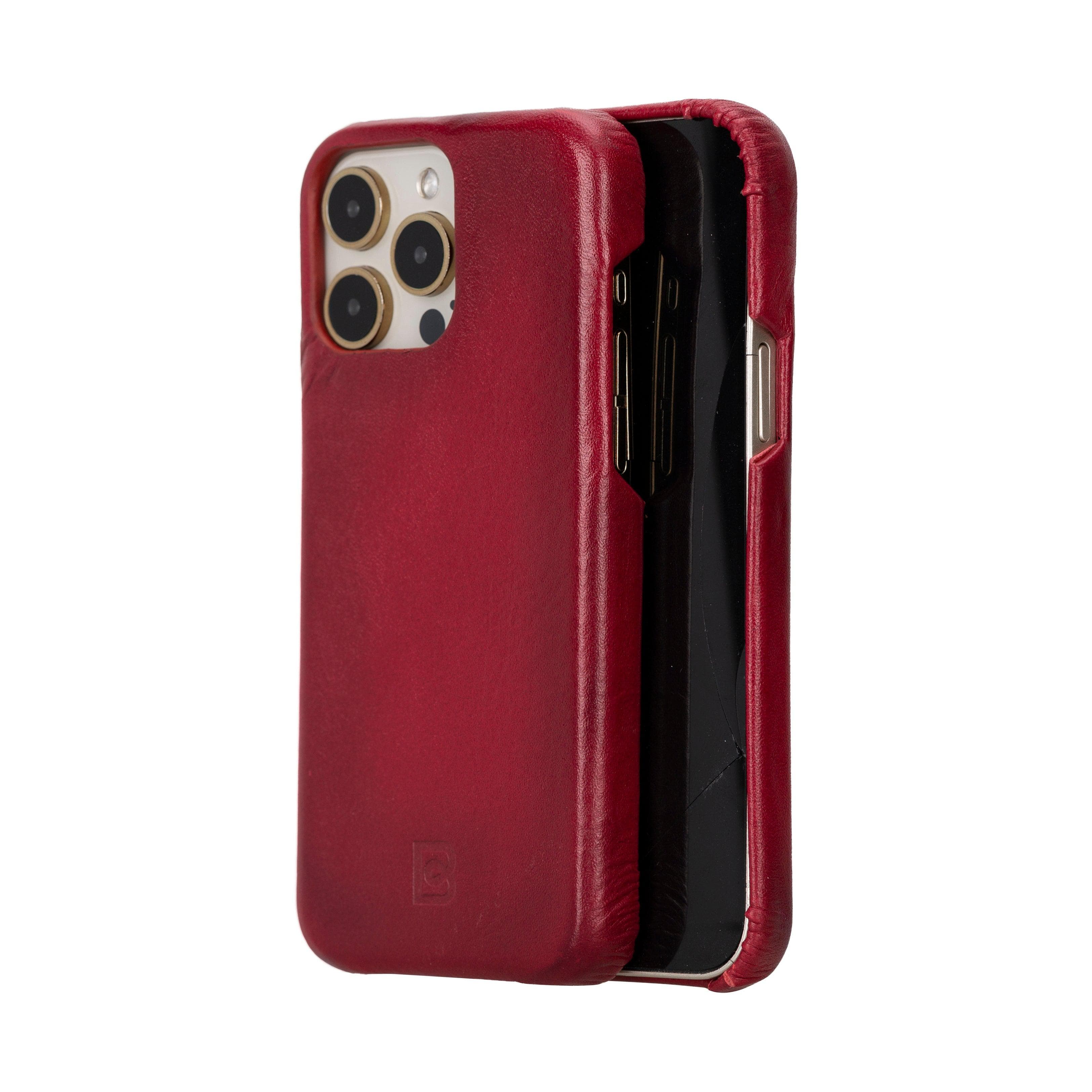 Leather iPhone 16 Pro Max Snap-On Cover Case Red Bouletta