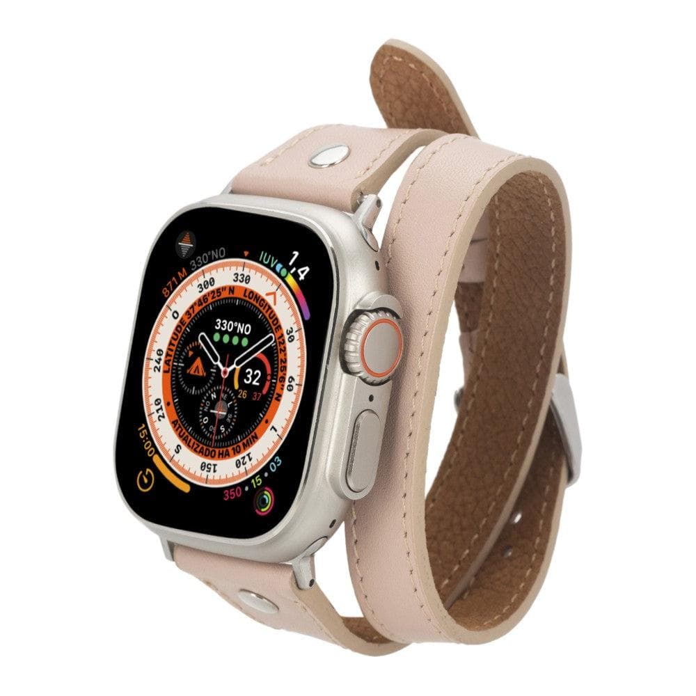 Leeds Double Tour Slim with Silver Bead Apple Watch Leather Straps Light Pink / Leather Bouletta LTD