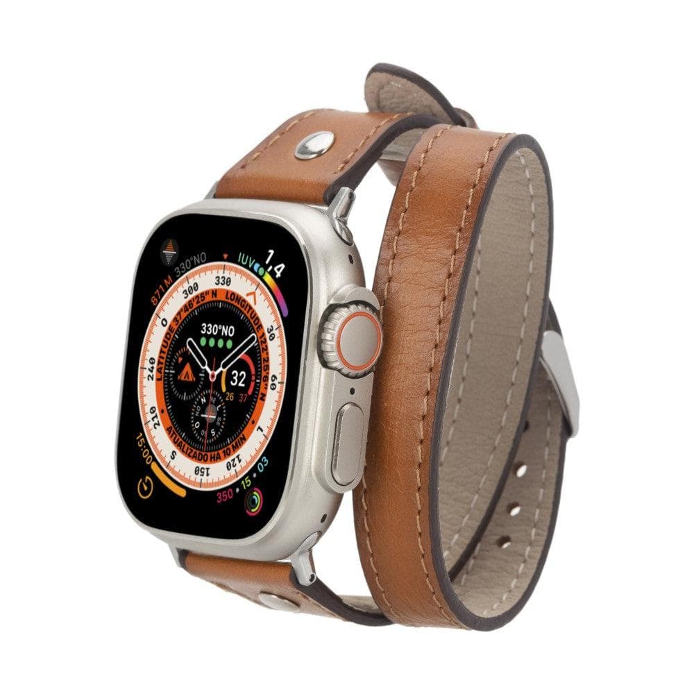Leeds Double Tour Slim with Silver Bead Apple Watch Leather Straps Tan / Leather Bouletta