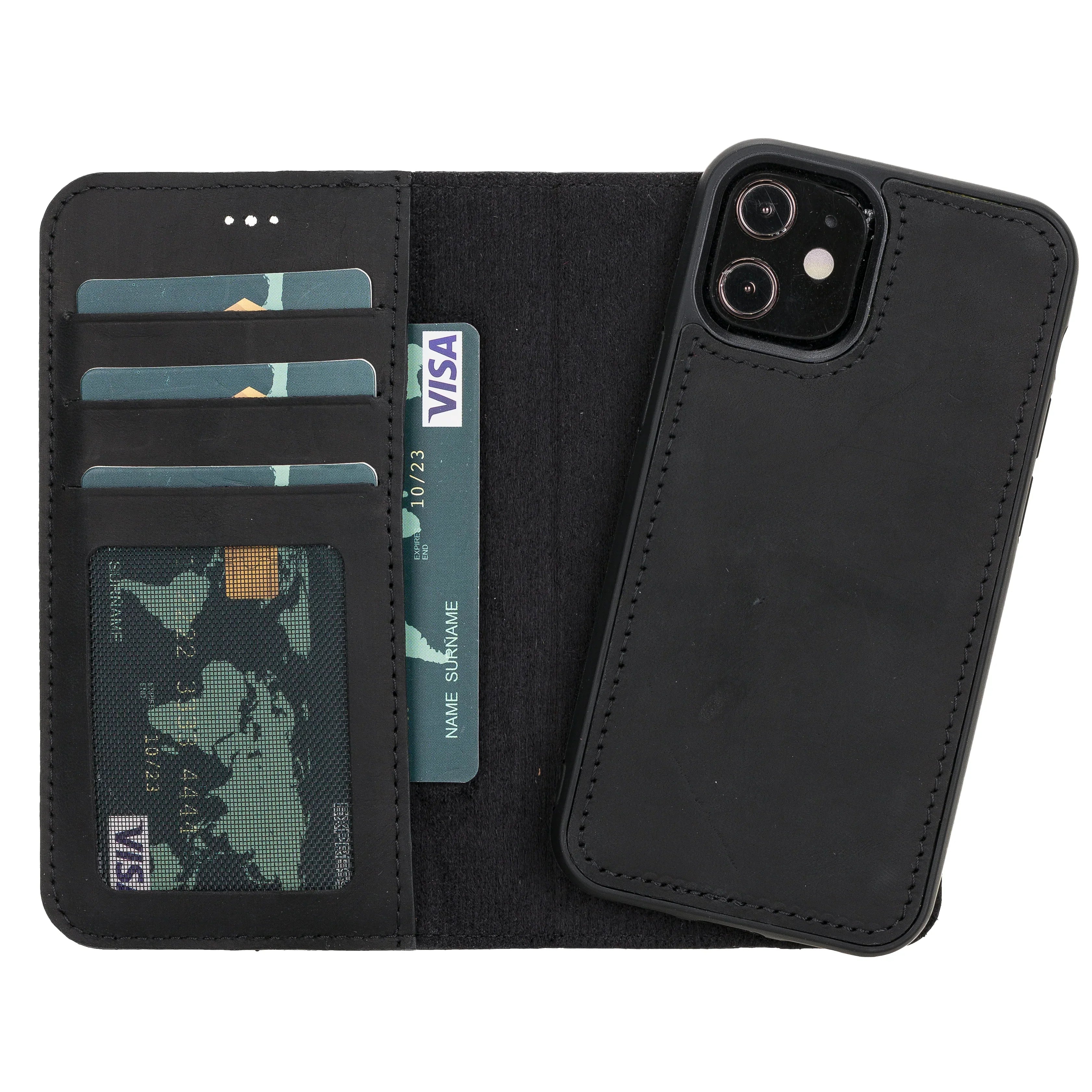 Liluri iPhone 12 Mini Detachable Leather Wallet Case Black Bouletta