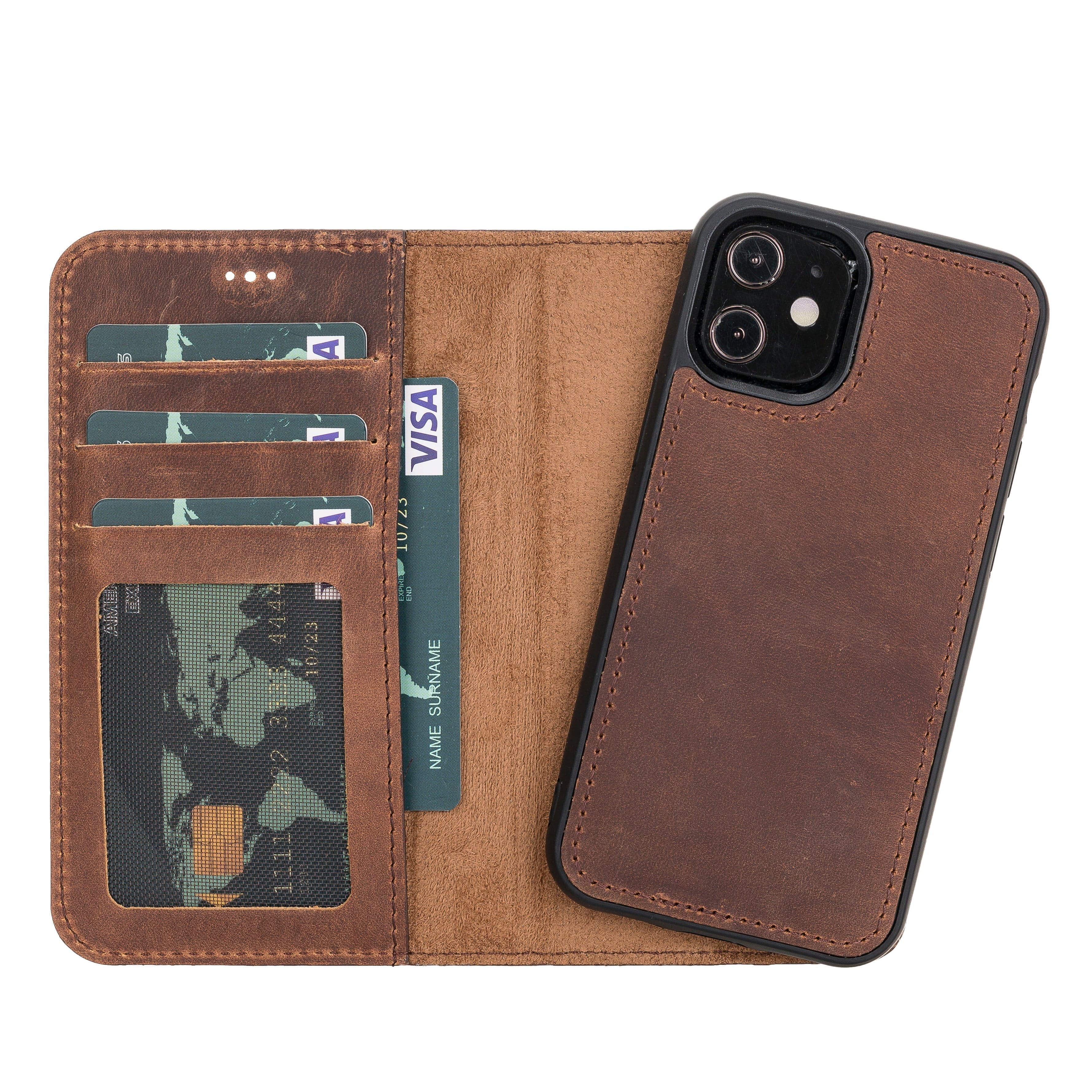 Liluri iPhone 12 Mini Detachable Leather Wallet Case Saddle Brown Bouletta