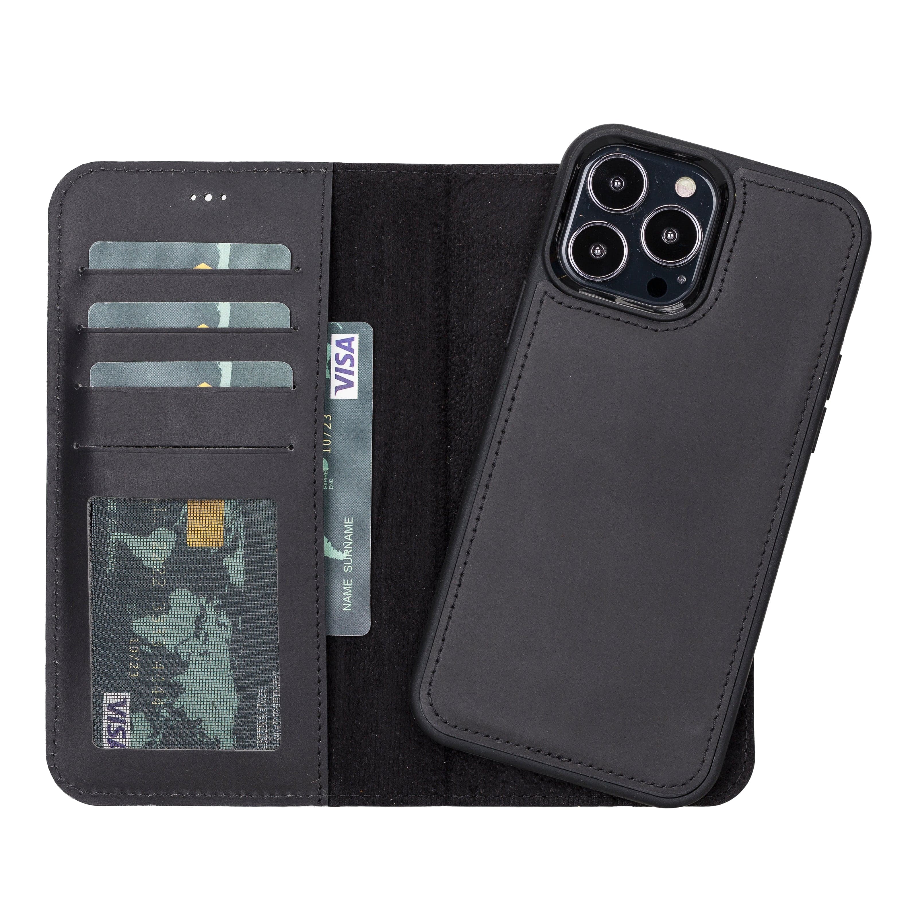 Liluri iPhone 13 Pro Detachable Leather Wallet Case Black Bouletta
