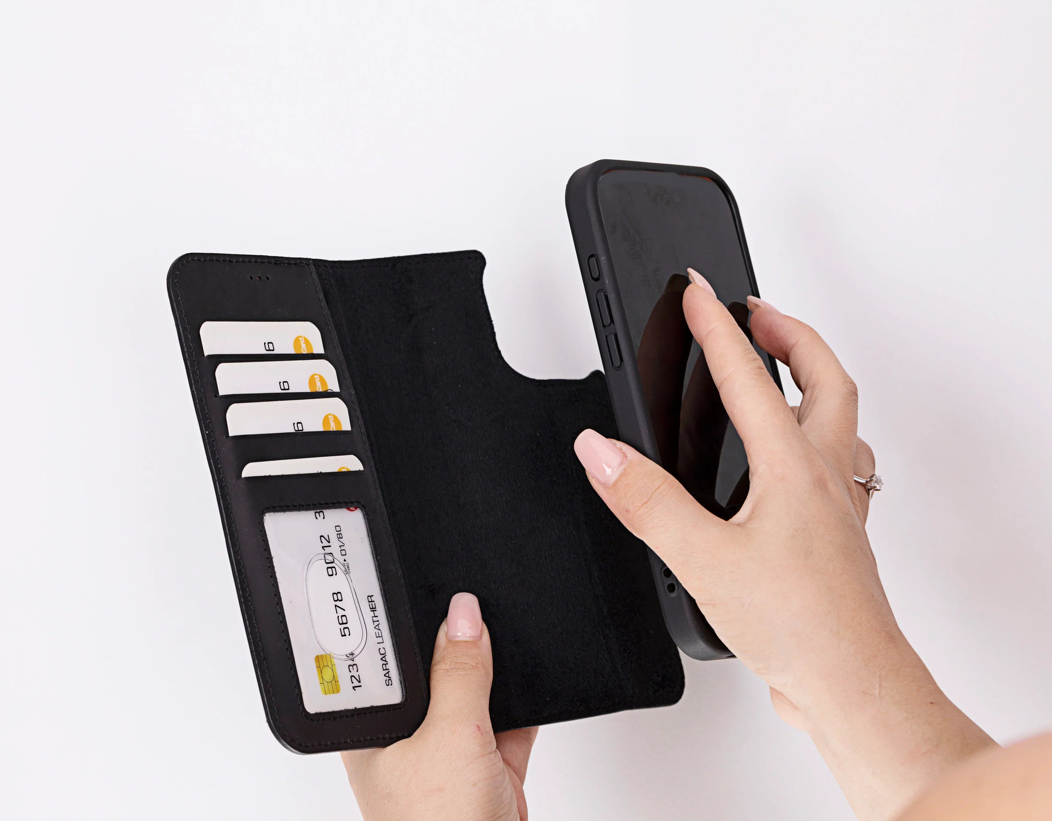 Liluri iPhone 16 Pro Max Detachable Leather Wallet Case Black Bouletta