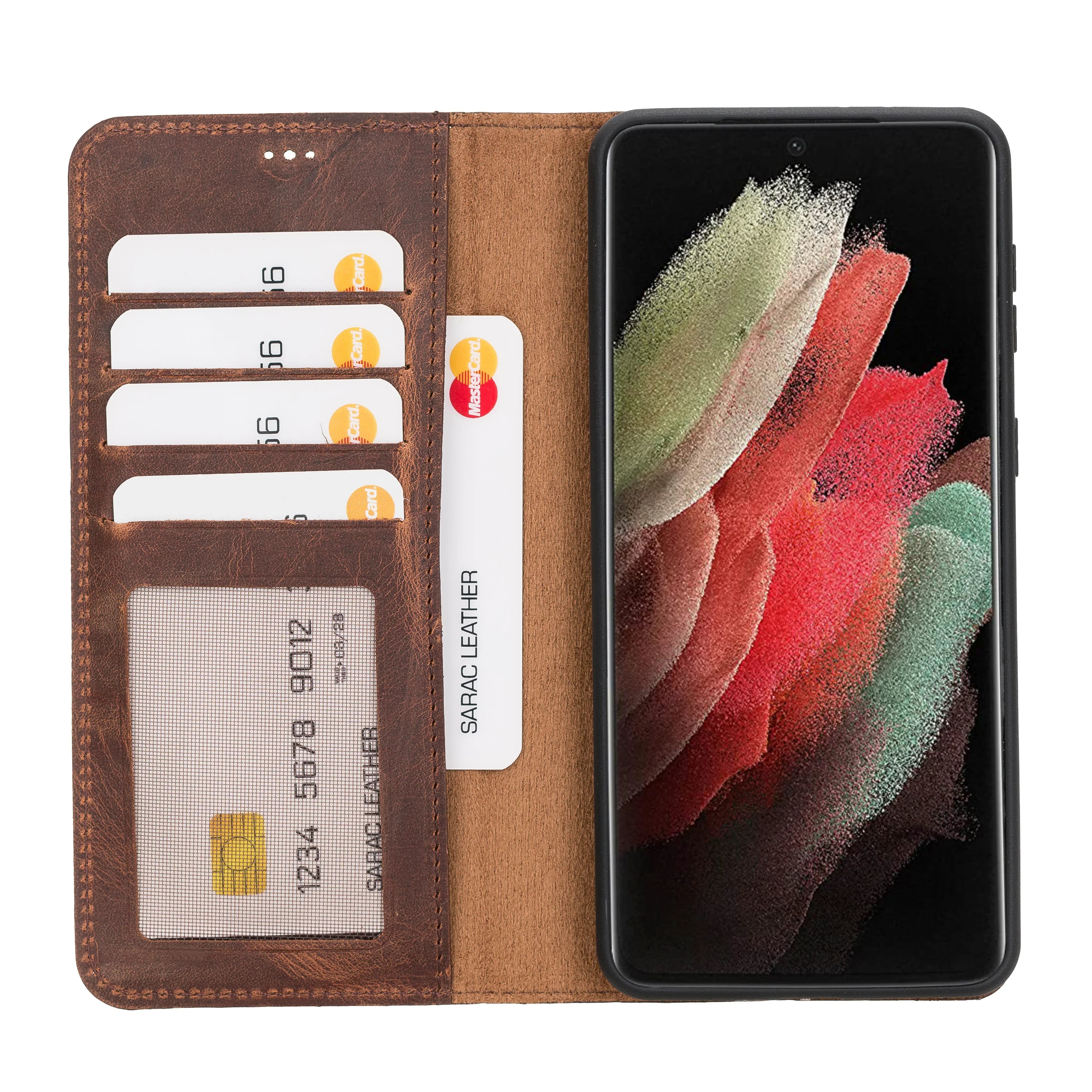 Liluri Samsung Galaxy S21 Plus Detachable Leather Wallet Case Saddle Brown Bouletta