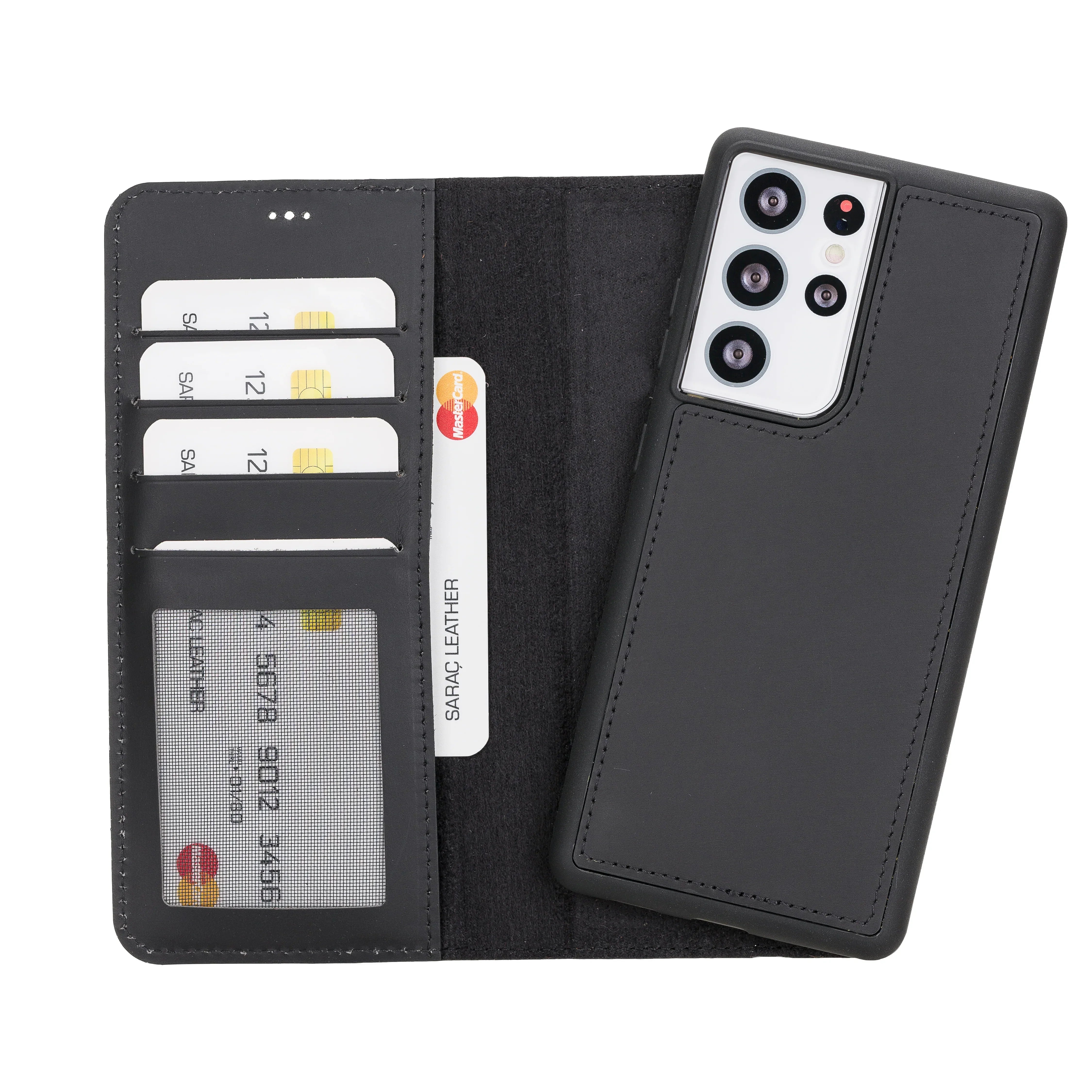Liluri Samsung Galaxy S21 Ultra Detachable Leather Wallet Case Black Bouletta