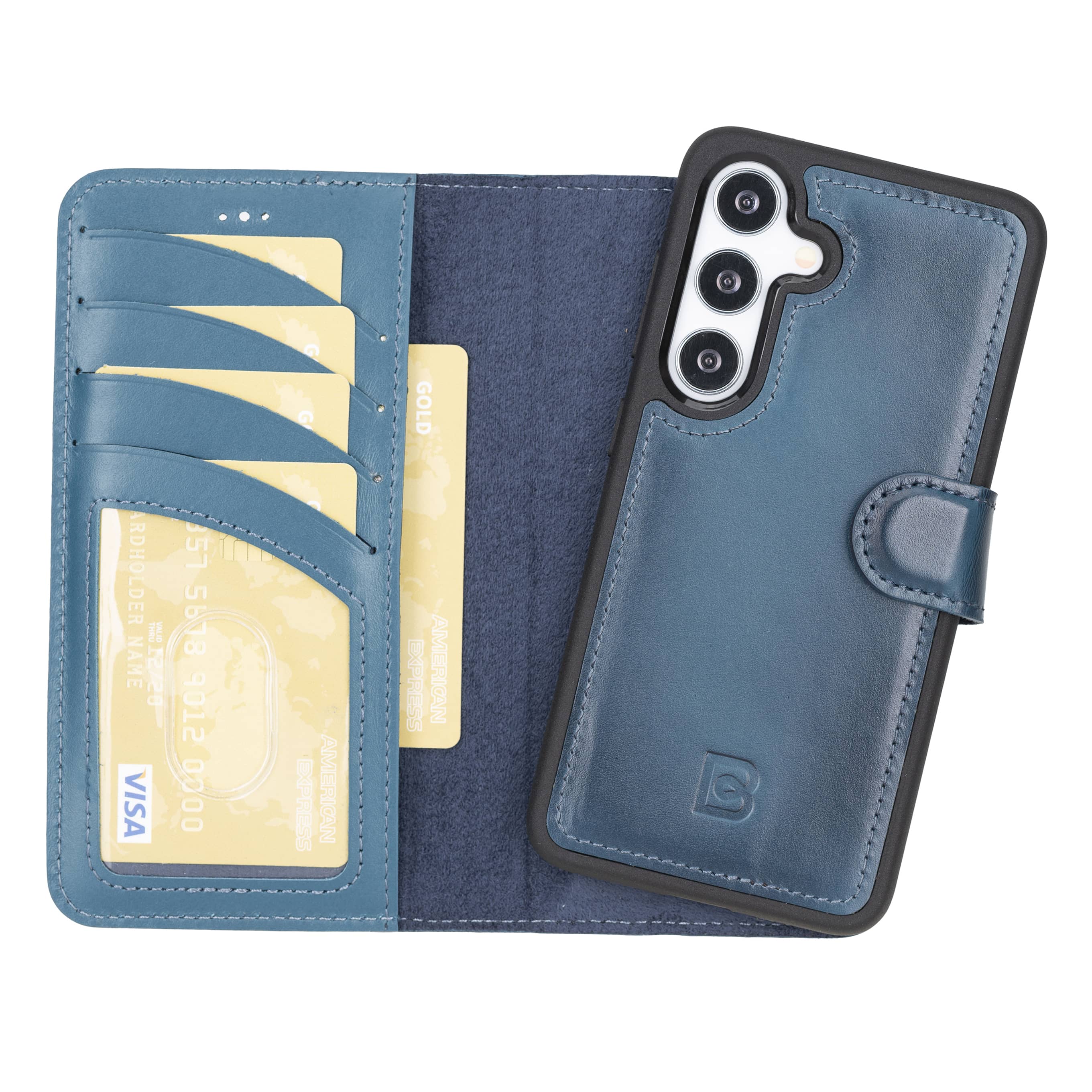 Luxury Handmade Genuine Leather Phone Case for Samsung Galaxy S25 Plus – Magnetic & Detachable, Unisex Blue Bouletta
