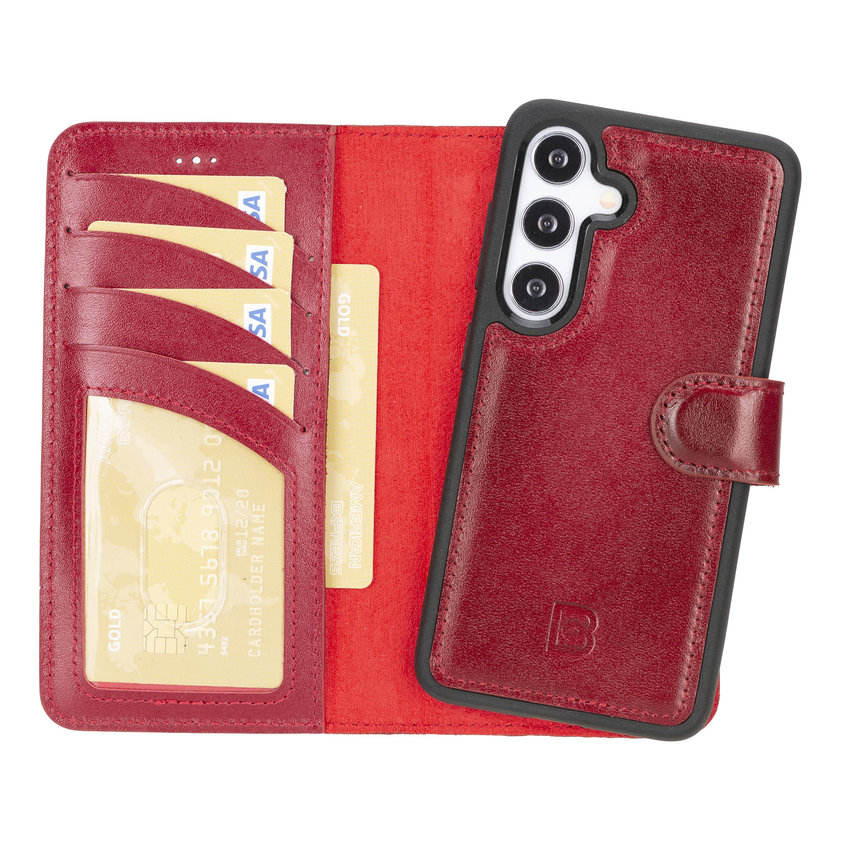 Luxury Handmade Genuine Leather Phone Case for Samsung Galaxy S25 Plus – Magnetic & Detachable, Unisex Red Bouletta