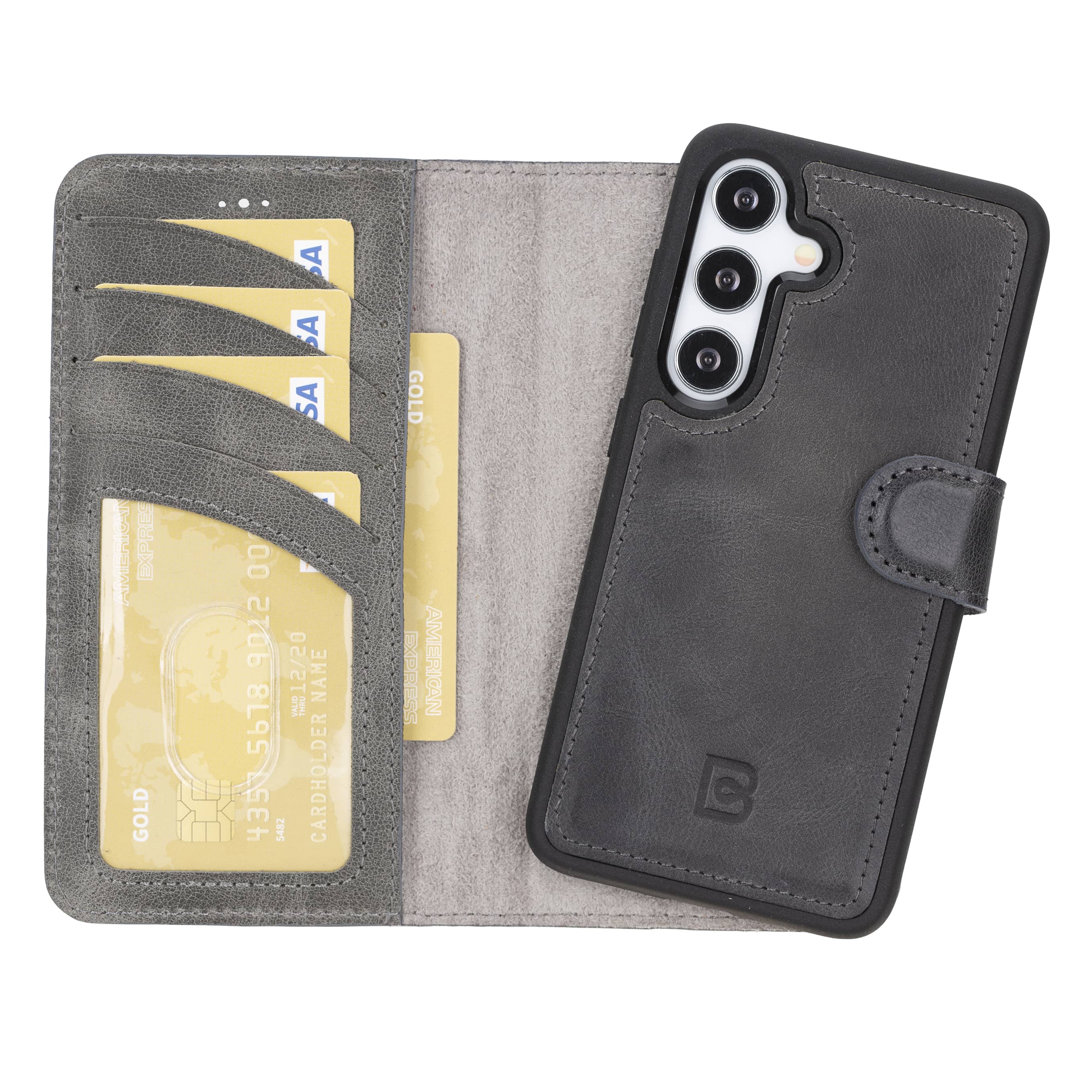 Luxury Handmade Genuine Leather Phone Case for Samsung Galaxy S25 Plus – Magnetic & Detachable, Unisex Gray Bouletta