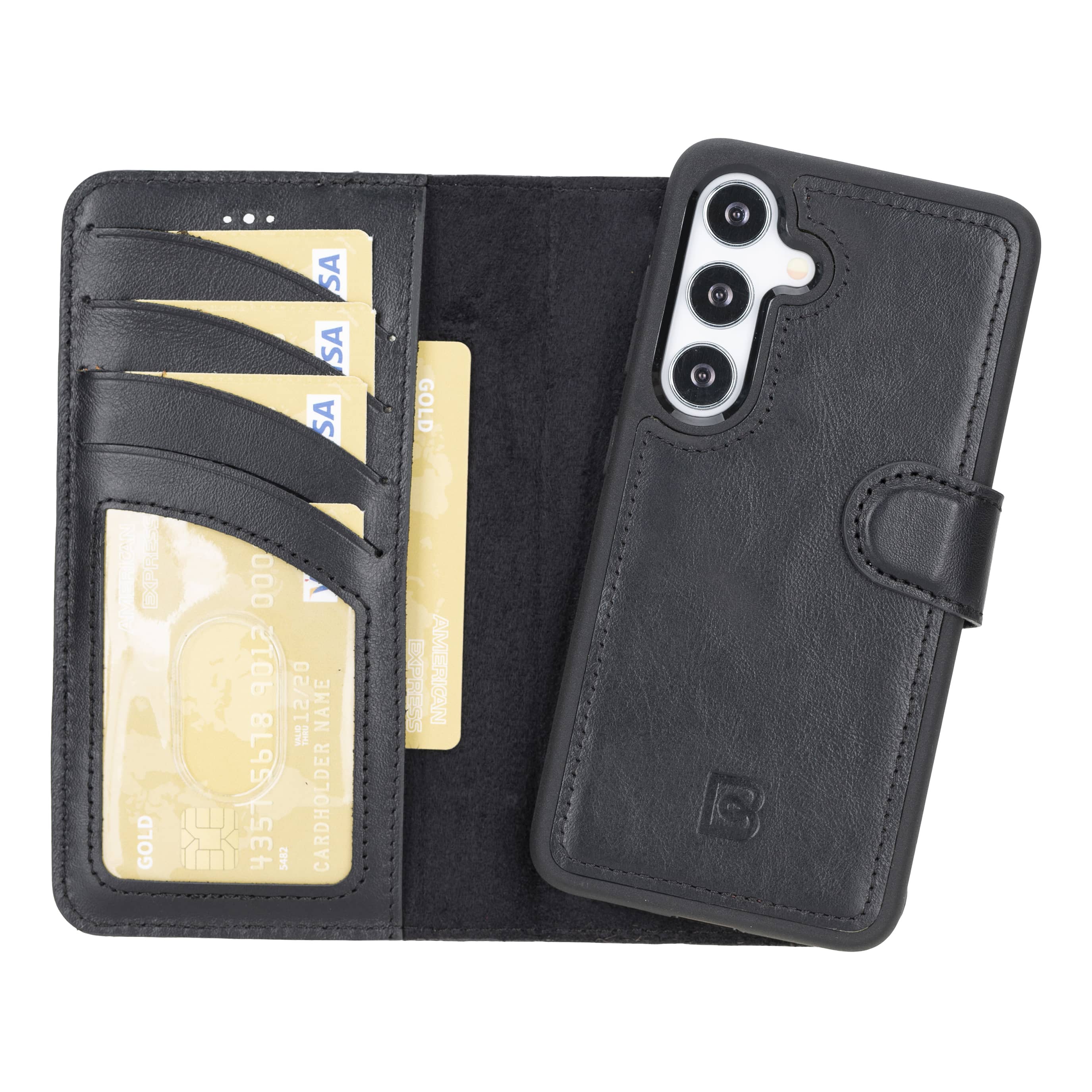 Luxury Handmade Genuine Leather Phone Case for Samsung Galaxy S25 Plus – Magnetic & Detachable, Unisex Black Bouletta