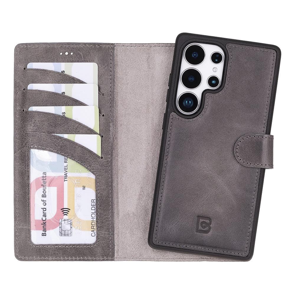 Luxury Handmade Genuine Leather Phone Case for Samsung Galaxy S25 Ultra – Magnetic & Detachable, Unisex Gray Bouletta