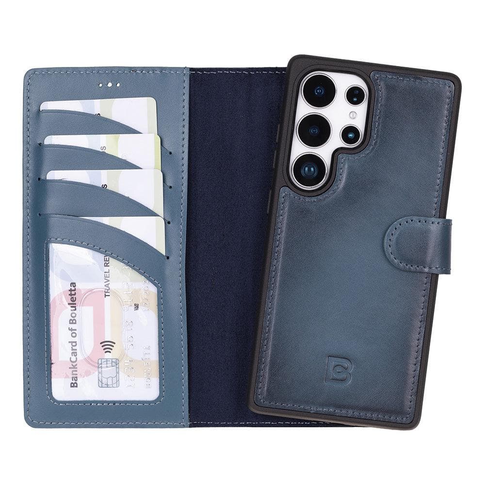 Luxury Handmade Genuine Leather Phone Case for Samsung Galaxy S25 Ultra – Magnetic & Detachable, Unisex Blue Bouletta