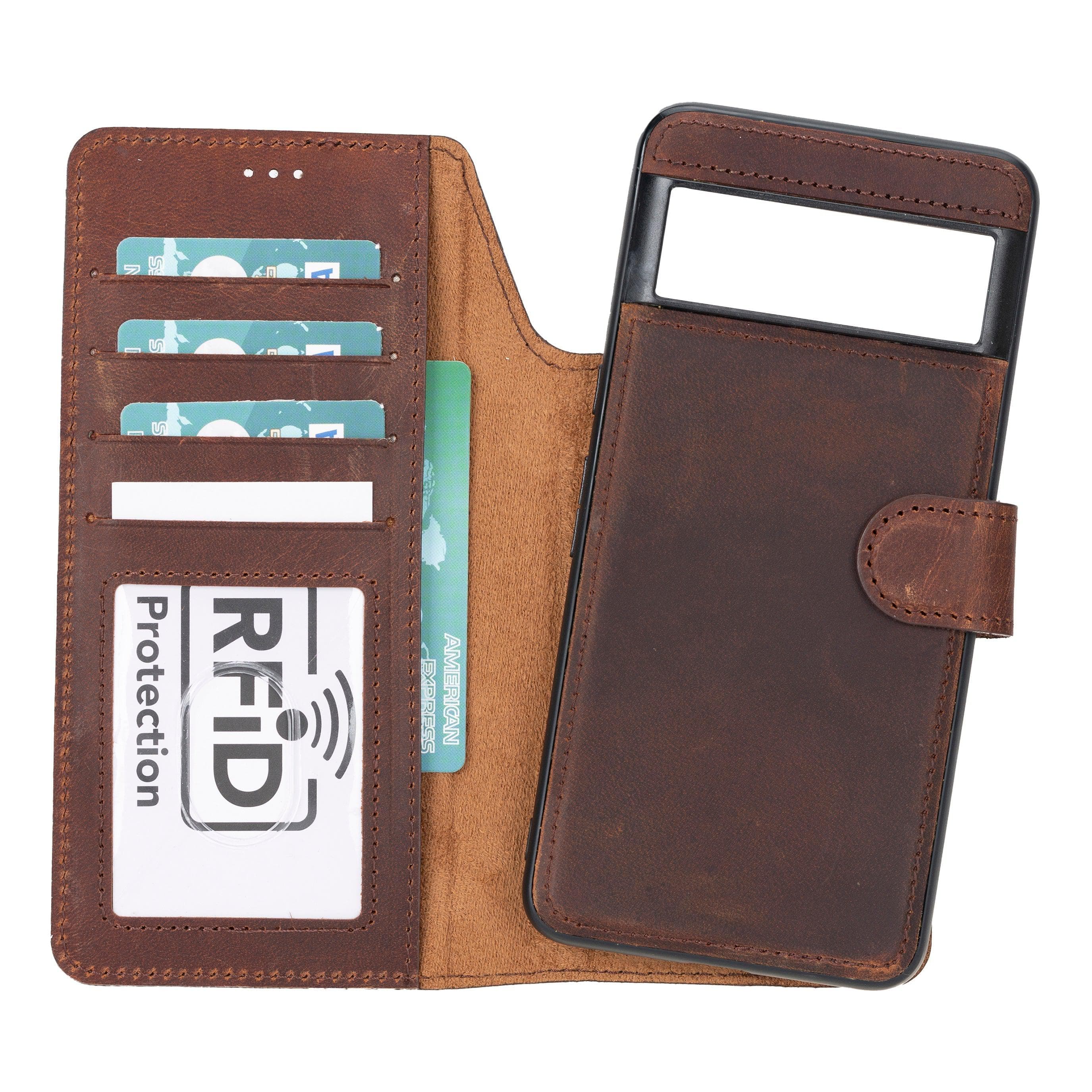 Magic Google Pixel 10 Pro XL Detachable Leather Wallet Case Saddle Brown Bouletta