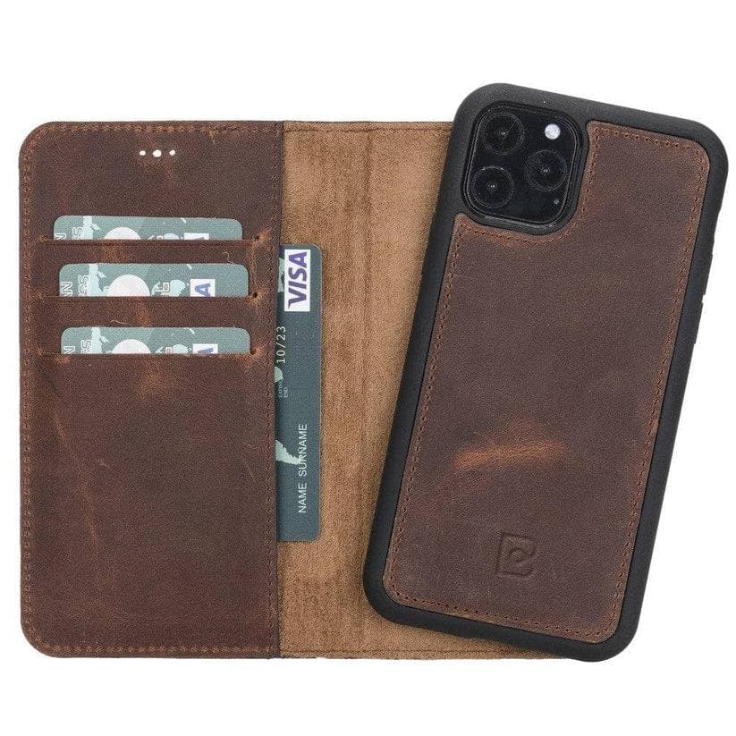 Magic iPhone 11 Series Detachable Genuine Leather Wallet Case - MW iPhone 11 / Antic Coffee Bouletta