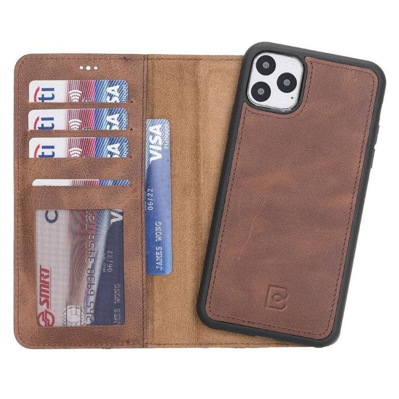 Magic iPhone 11 Series Detachable Genuine Leather Wallet Case - MW iPhone 11 / Tiguan Brown Bouletta