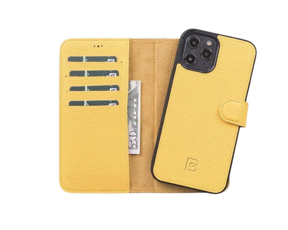 Magic iPhone 12 Series Detachable Genuine Leather Wallet Case - MW iPhone 12 Mini / Floater Yellow Bouletta