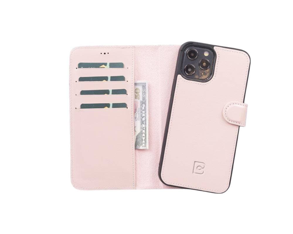 Magic iPhone 12 Series Detachable Genuine Leather Wallet Case - MW iPhone 12 Mini / Nude Pink Bouletta