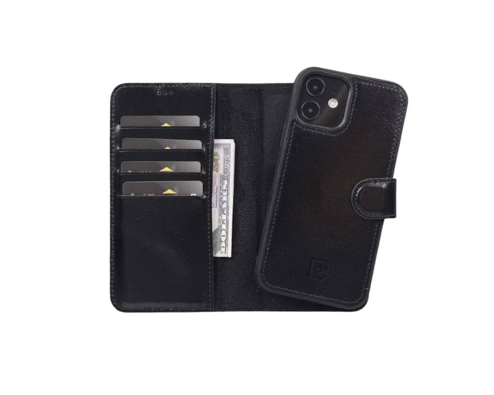 Magic iPhone 12 Series Detachable Genuine Leather Wallet Case - MW iPhone 12 Mini / Rustic Black Bouletta