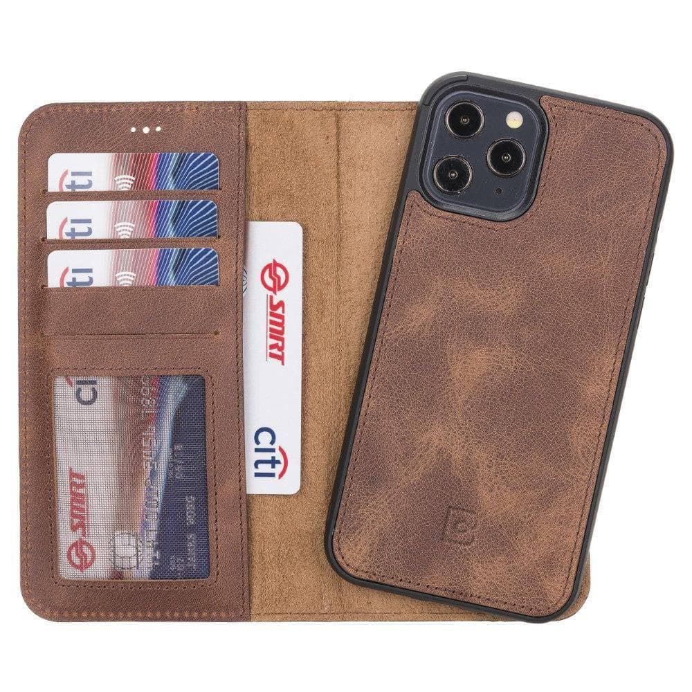 Magic iPhone 12 Series Detachable Genuine Leather Wallet Case - MW iPhone 12 Mini / Tiguan Brown Bouletta
