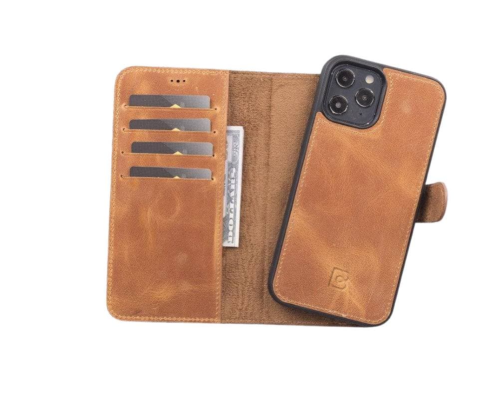 Magic iPhone 12 Series Detachable Genuine Leather Wallet Case - MW iPhone 12 Mini / Antic Mocca Bouletta
