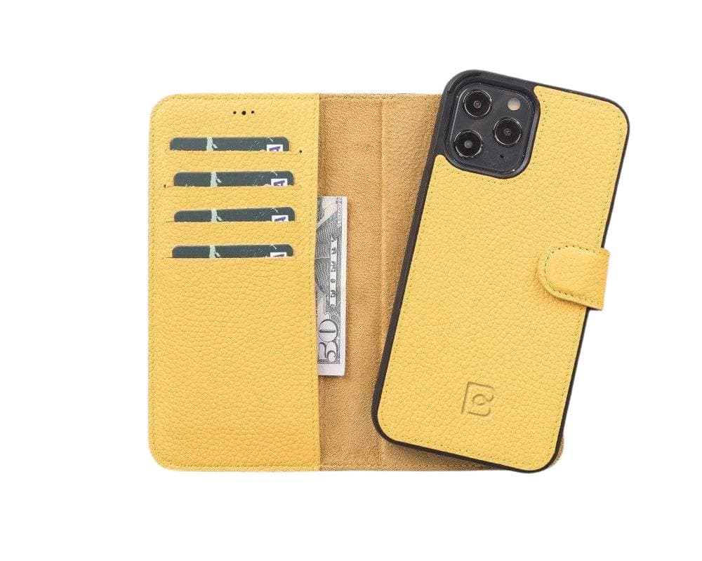 Magic iPhone 12 Series Detachable Genuine Leather Wallet Case - MW iPhone 12 / iPhone 12 Pro / Floater Yellow Bouletta