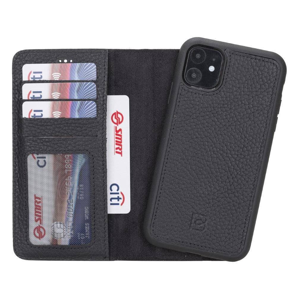 Magic iPhone 12 Series Detachable Genuine Leather Wallet Case - MW iPhone 12 / iPhone 12 Pro / Floater Black Bouletta