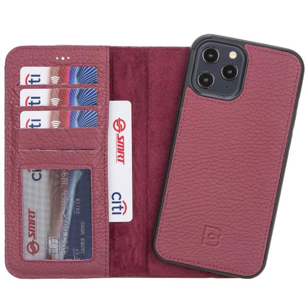 Magic iPhone 12 Series Detachable Genuine Leather Wallet Case - MW iPhone 12 / iPhone 12 Pro / Floater Dark Red Bouletta