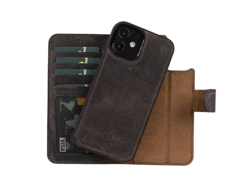 Magic iPhone 12 Series Detachable Genuine Leather Wallet Case - MW iPhone 12 / iPhone 12 Pro / Roma Brown Bouletta