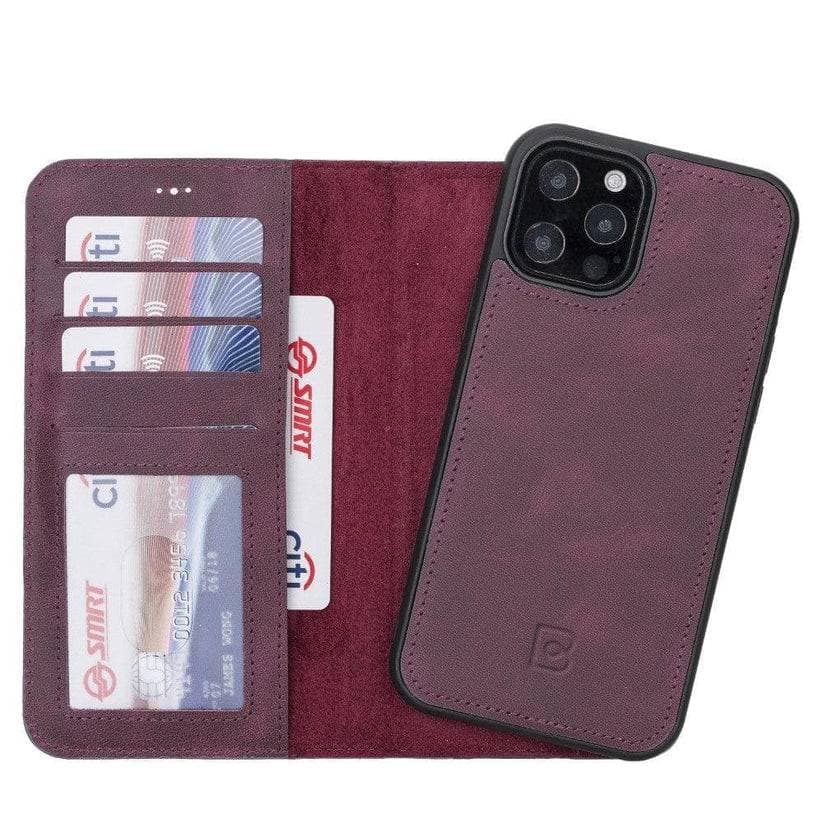 Magic iPhone 12 Series Detachable Genuine Leather Wallet Case - MW iPhone 12 / iPhone 12 Pro / Tiguan Merlot Bouletta