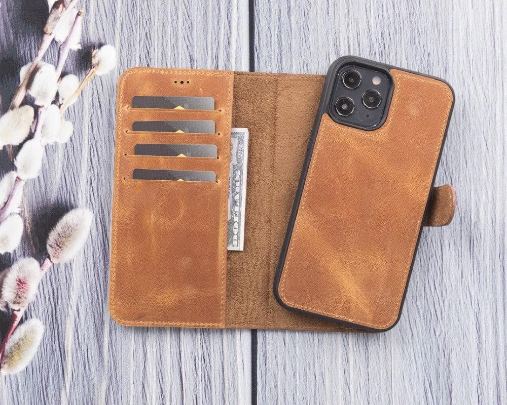 Magic iPhone 12 Series Detachable Genuine Leather Wallet Case - MW I Phone 12 6.1 / I Phone 12 Pro 6.1 / Antic Mocca Bouletta