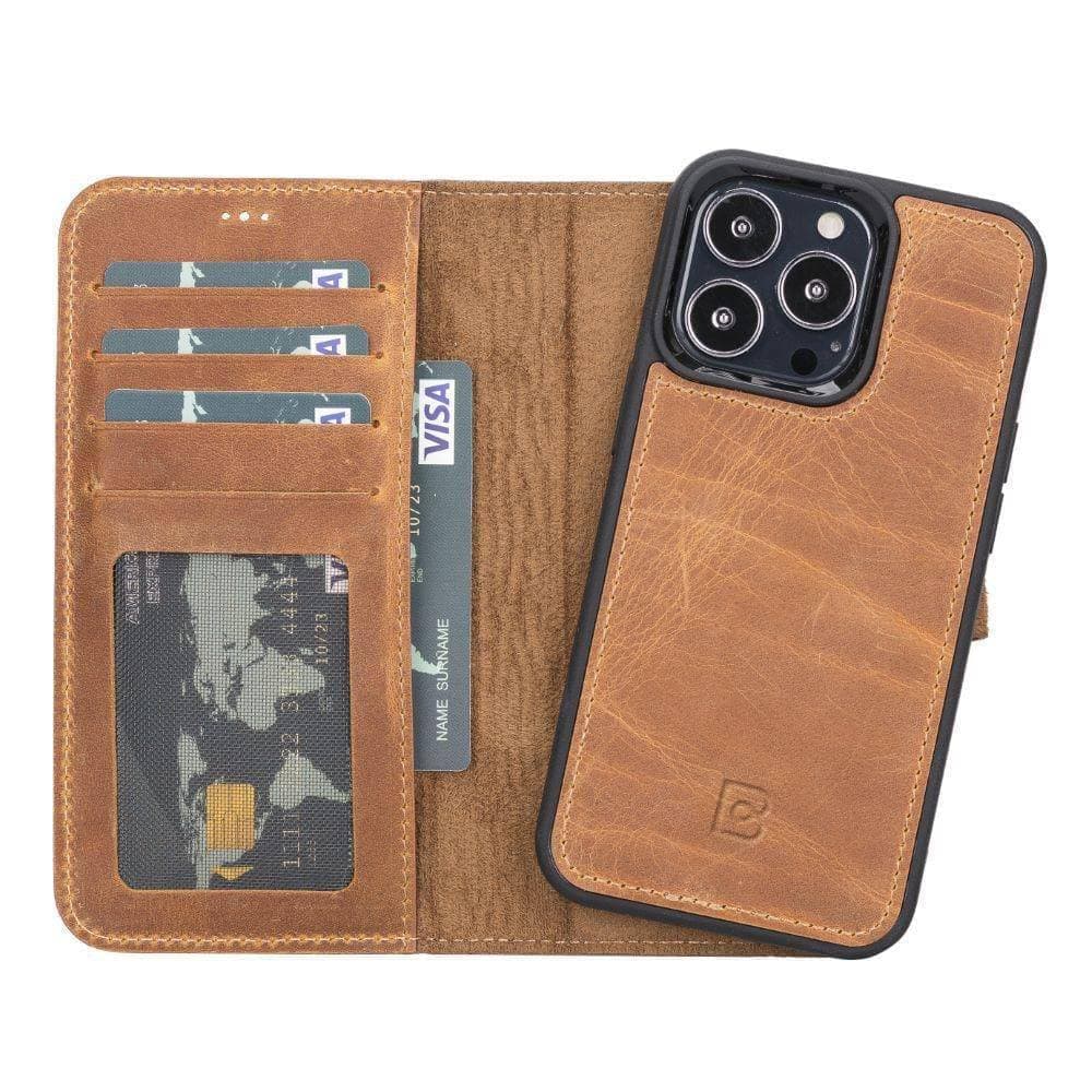 Magic iPhone 13 Series Detachable Genuine Leather Wallet Case - MW iPhone 13 Pro / Antic Mocca Bouletta