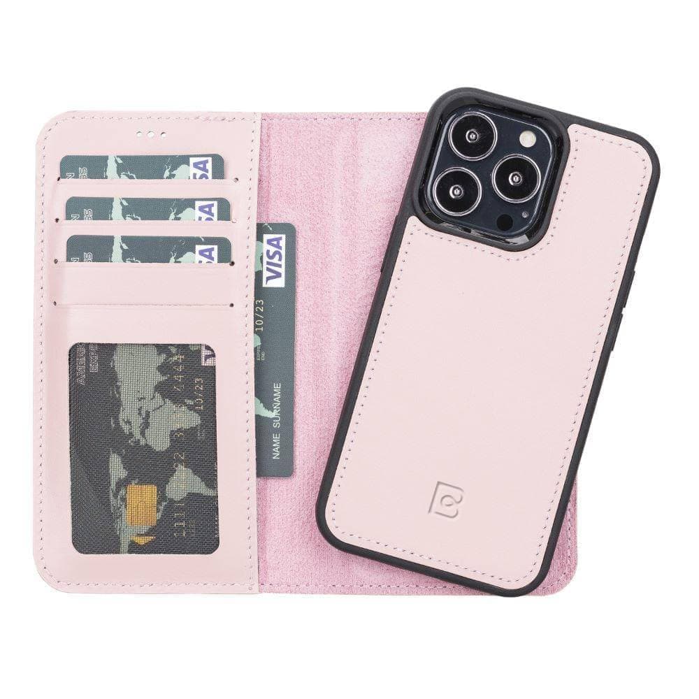 Magic iPhone 13 Series Detachable Genuine Leather Wallet Case - MW iPhone 13 Pro / Nude Pink Bouletta