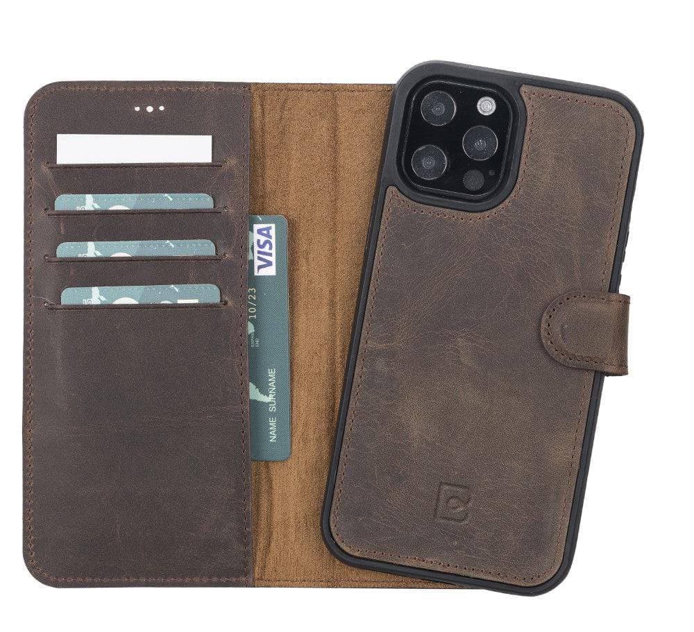Magic iPhone 13 Series Detachable Genuine Leather Wallet Case - MW iPhone 13 Pro / Dark Brown Bouletta