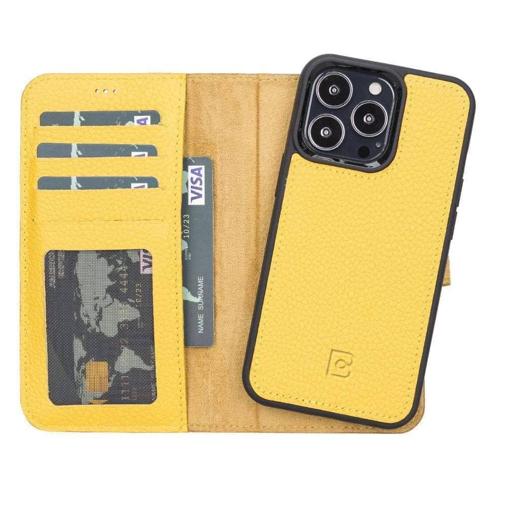 Magic iPhone 13 Series Detachable Genuine Leather Wallet Case - MW iPhone 13 Pro / Floater Yellow Bouletta