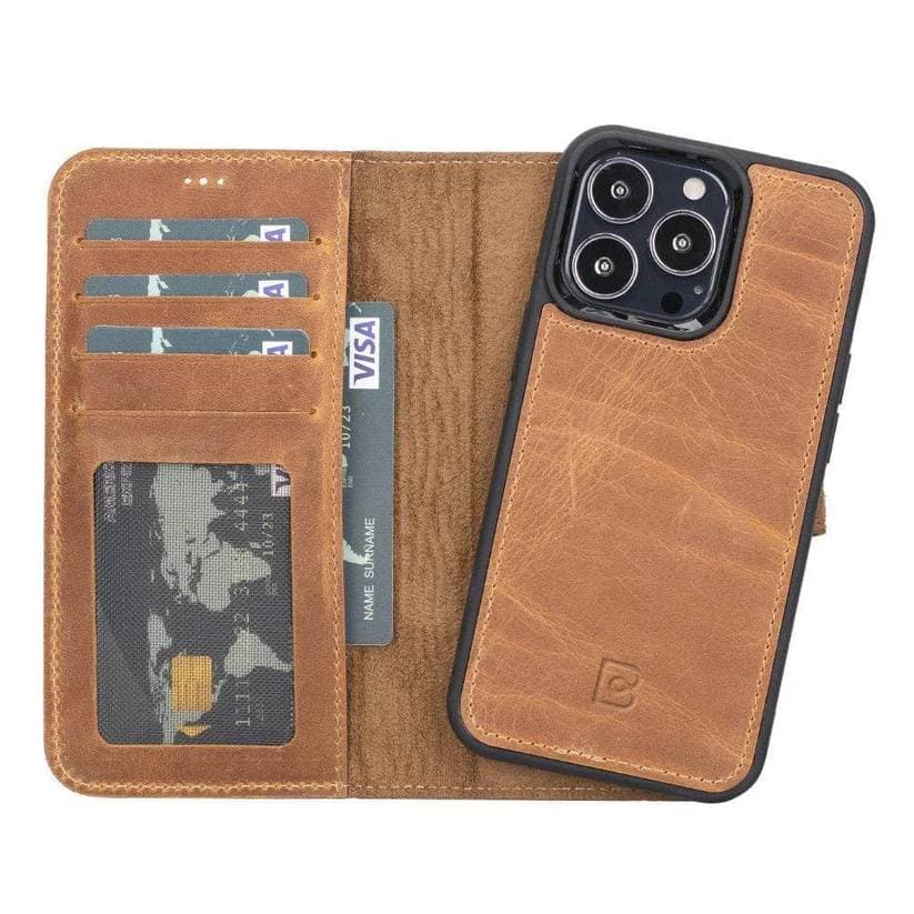 Magic iPhone 13 Series Detachable Genuine Leather Wallet Case - MW iPhone 13 Mini / Antic Mocca Bouletta