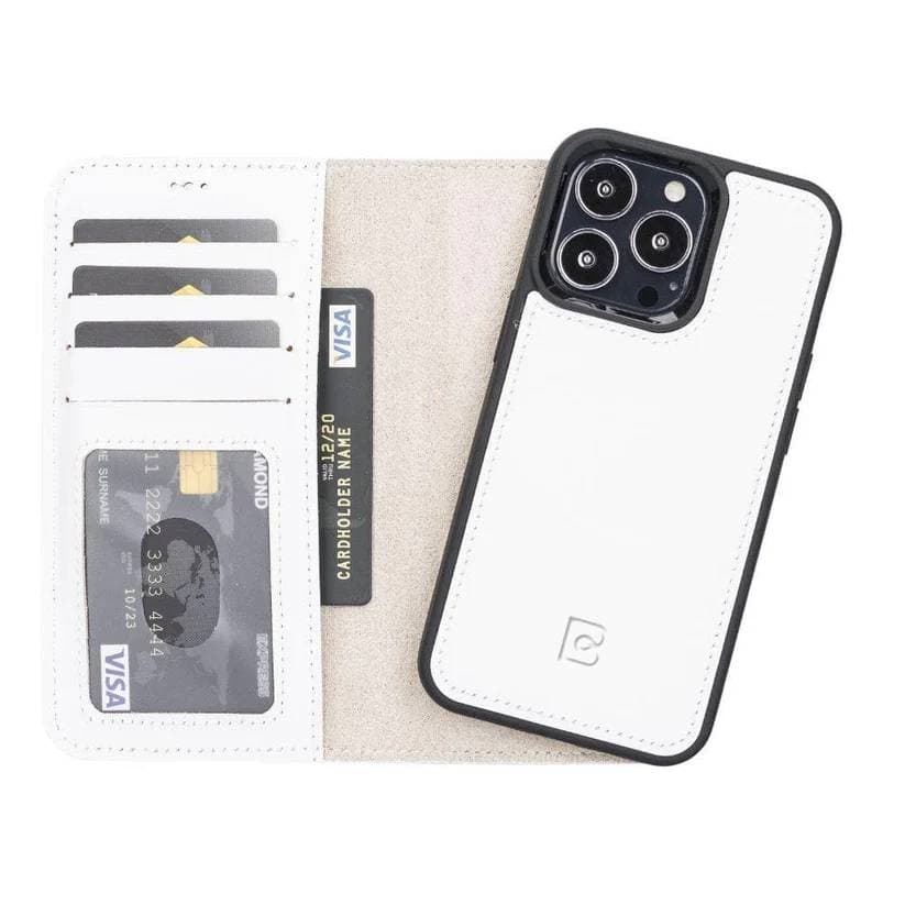 Magic iPhone 13 Series Detachable Genuine Leather Wallet Case - MW iPhone 13 / Fiesta White Bouletta