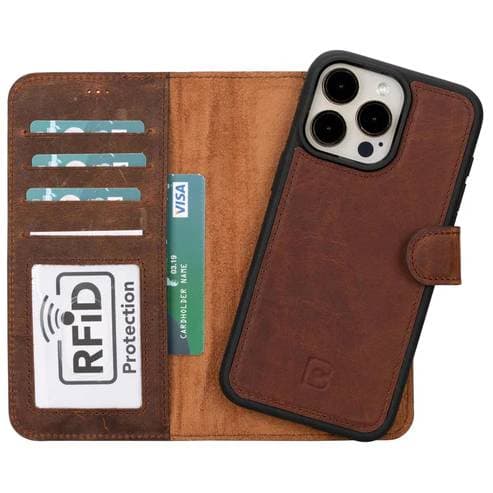 Magic iPhone 15 Series Detachable Leather Wallet Case iPhone 15 / ANTIC BROWN Bouletta
