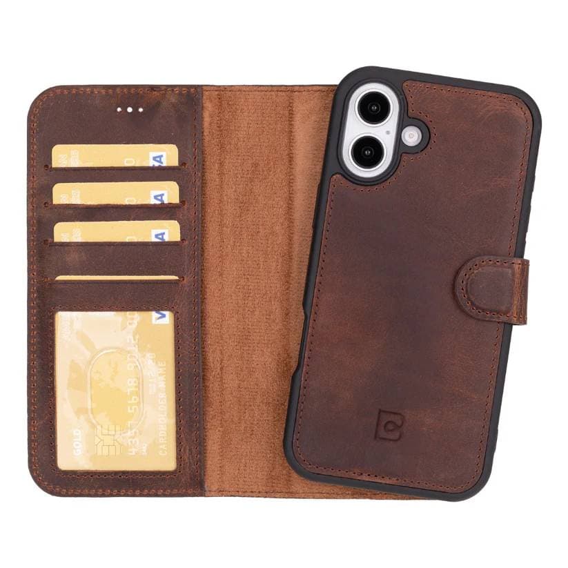 Magic iPhone 16 Detachable Genuine Leather Case Brown Bouletta