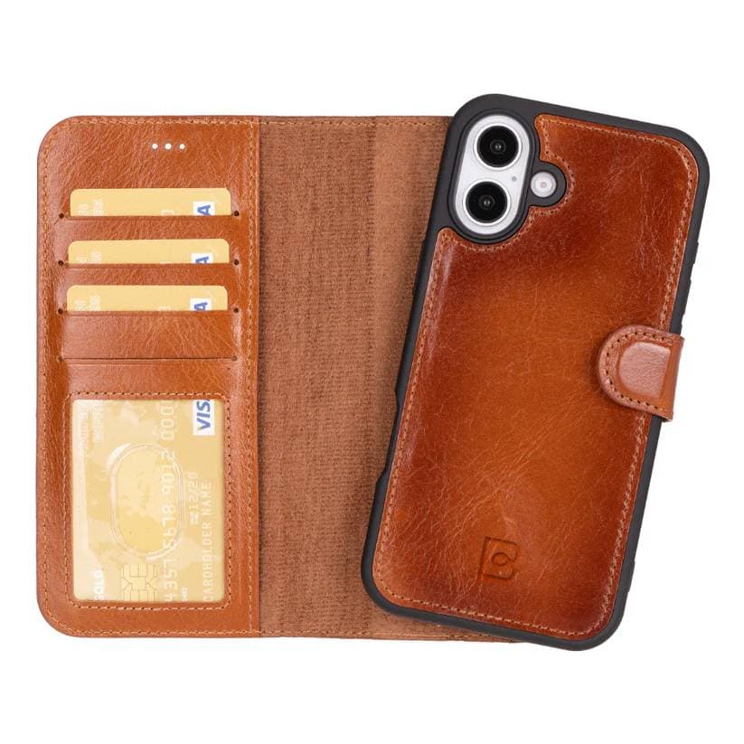 Magic iPhone 16 Detachable Genuine Leather Case Tan Bouletta