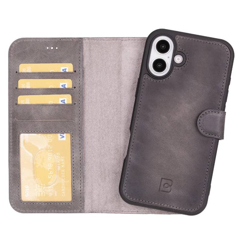 Magic iPhone 16 Detachable Genuine Leather Case Gray Bouletta