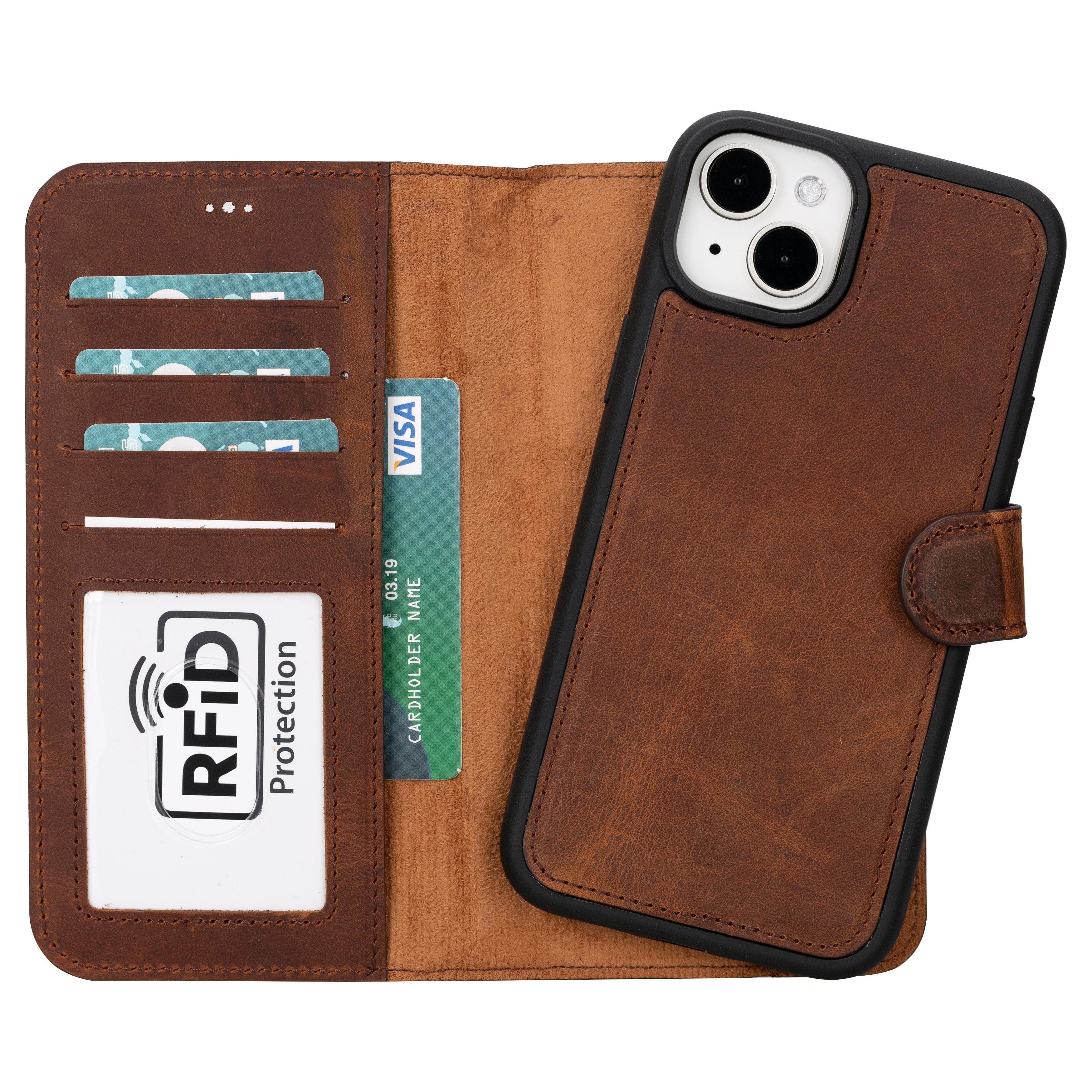 Magic iPhone 16 Detachable Genuine Leather Case Brown Bouletta