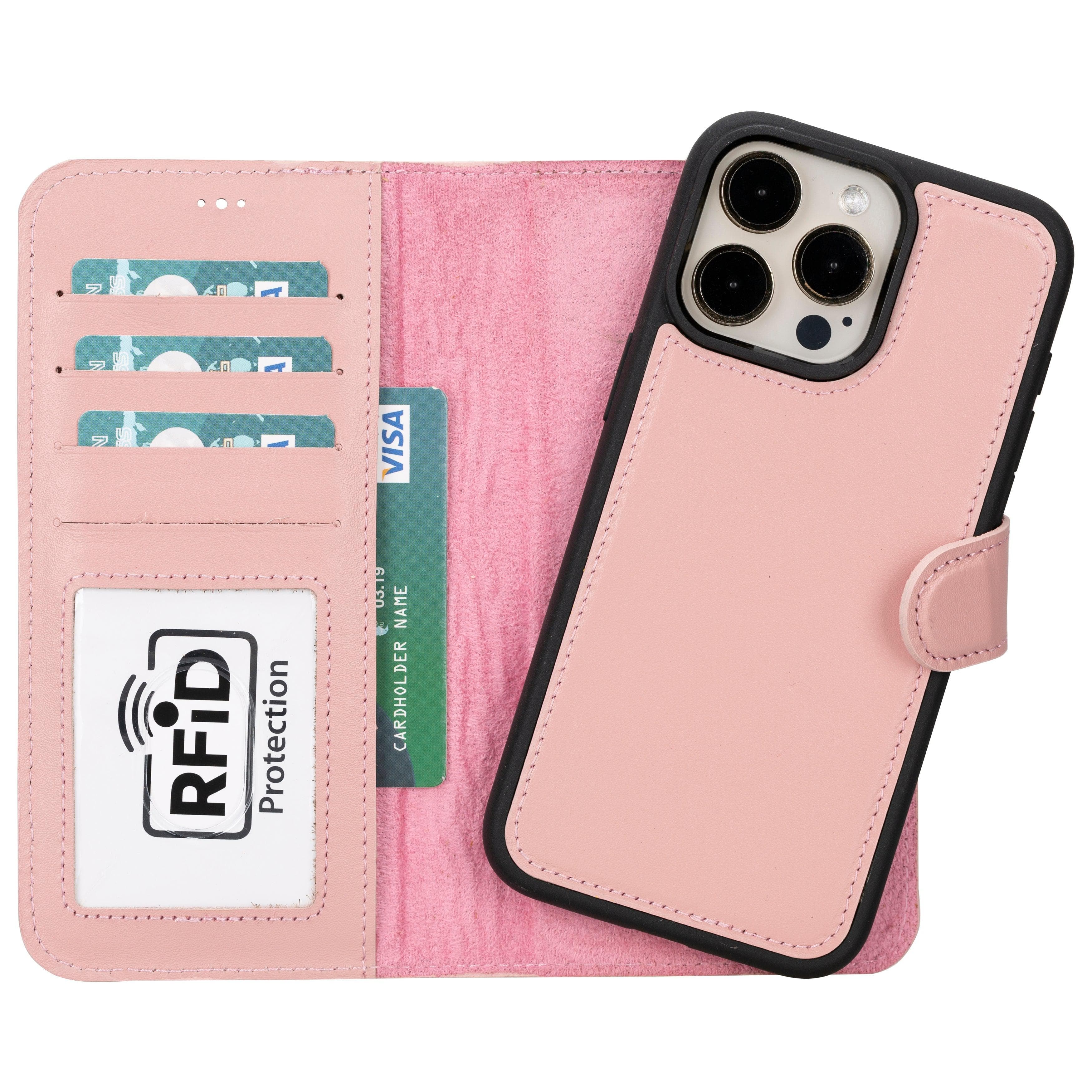 Magic iPhone 16 Pro Detachable Genuine Leather Case Pink Bouletta