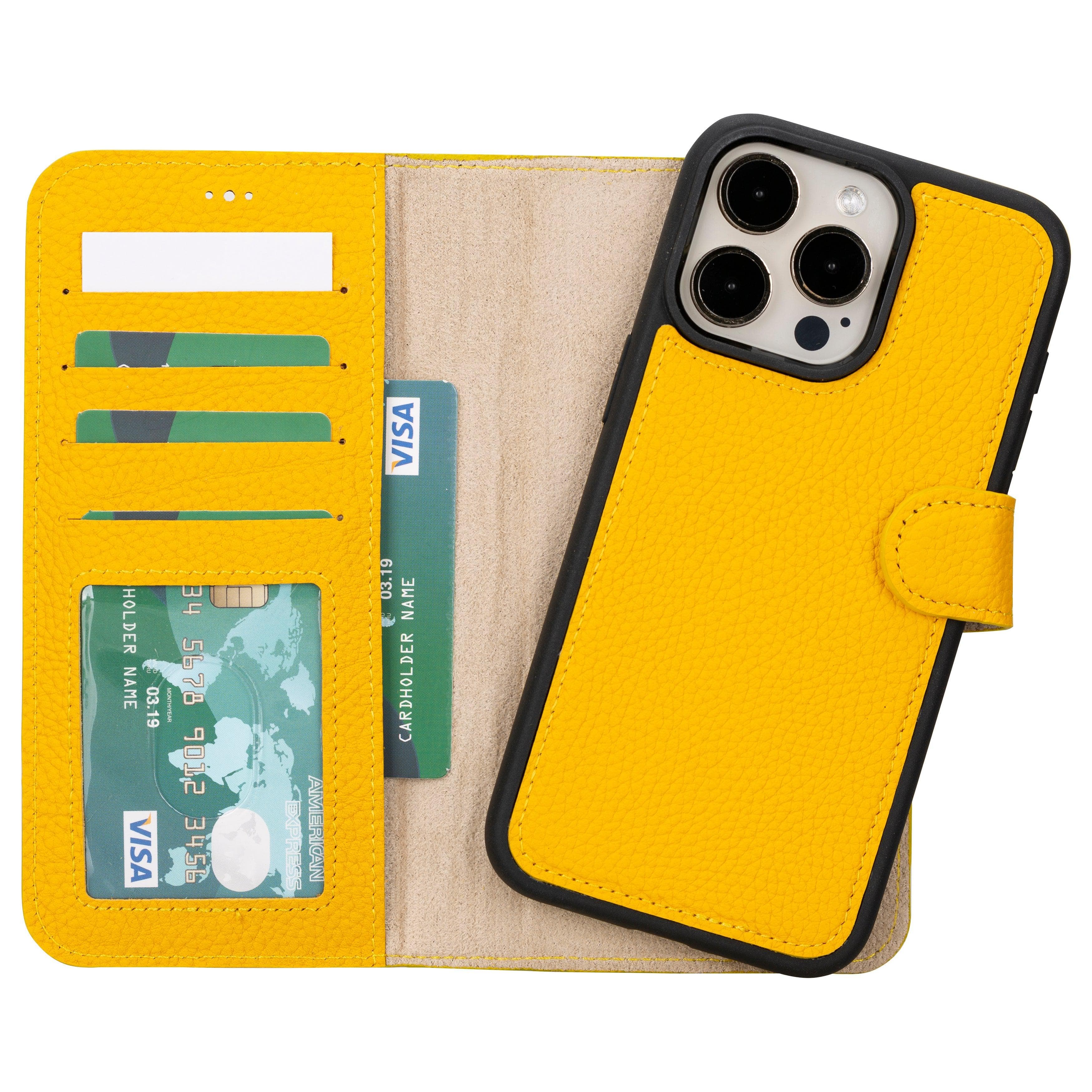 Magic iPhone 16 Pro Detachable Genuine Leather Case Yellow Bouletta