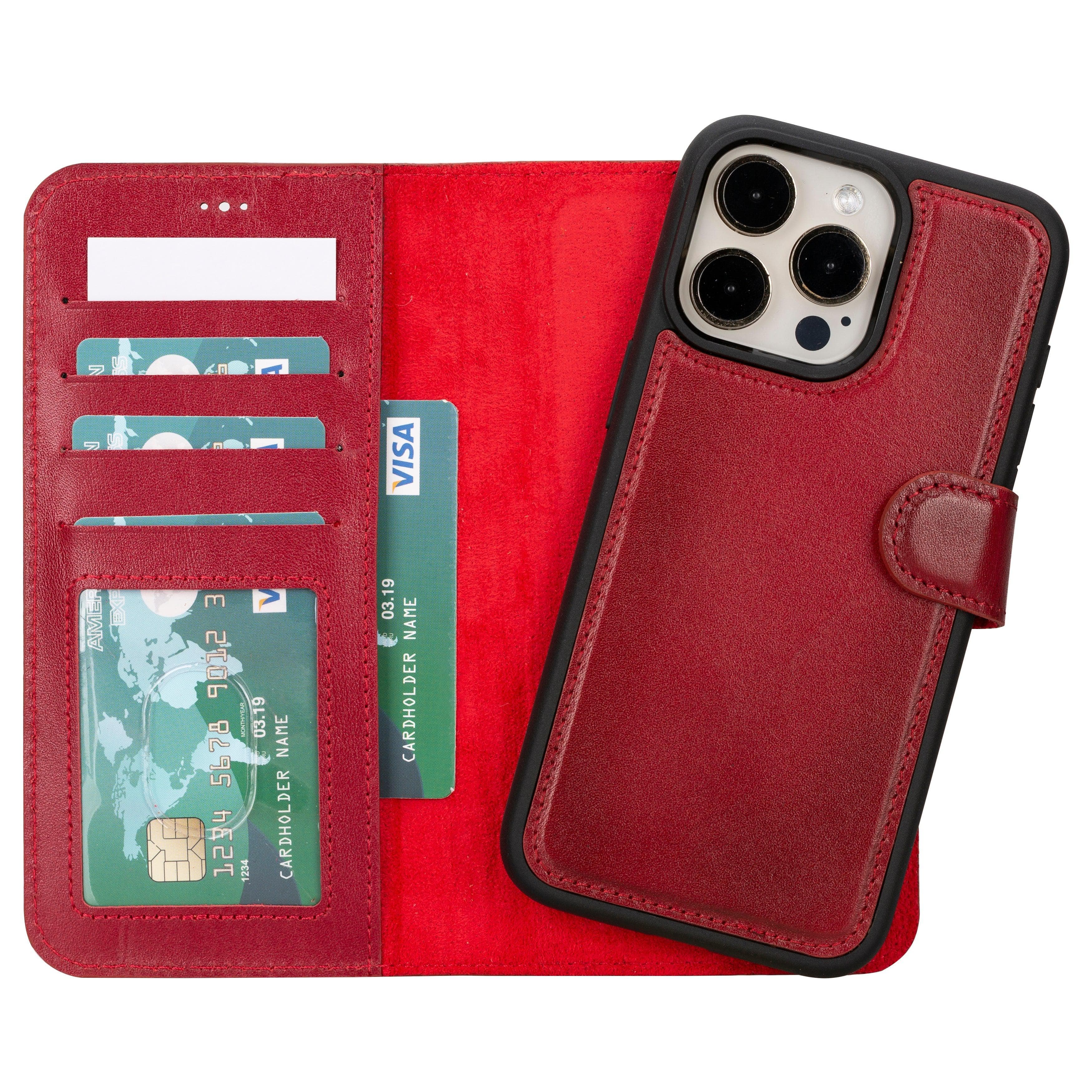 Magic iPhone 16 Pro Detachable Genuine Leather Case Red Bouletta