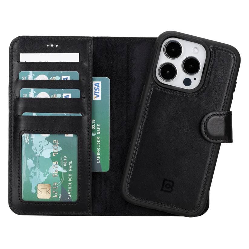 Magic iPhone 16 Pro Max Detachable Genuine Leather Case Black Bouletta