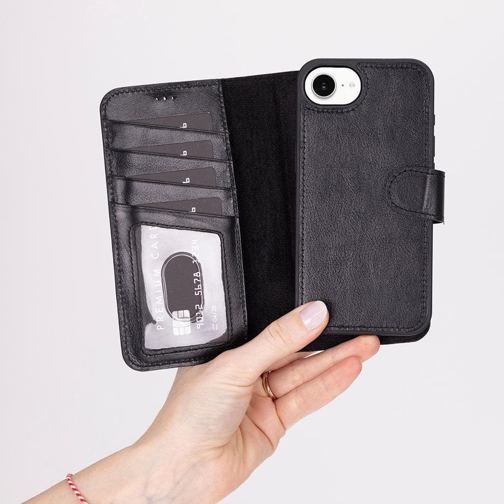 Magic iPhone 16e Detachable Leather Wallet Case Black Bouletta