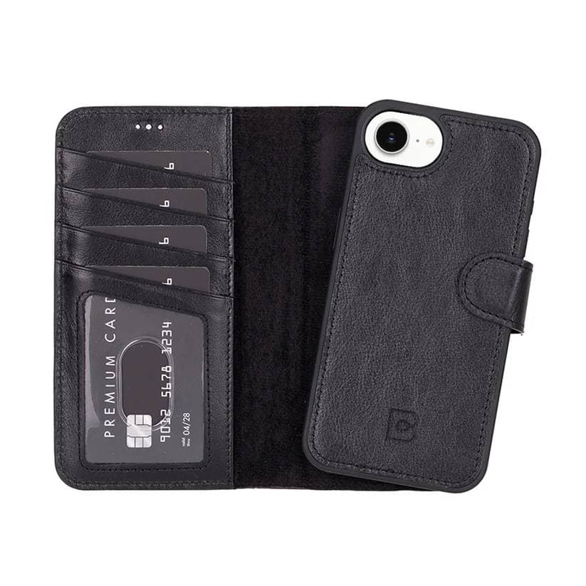 Magic iPhone 16e Detachable Leather Wallet Case Black Bouletta