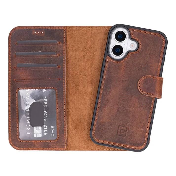Magic iPhone 17 Leather Detachable Wallet Case Saddle Brown Bouletta