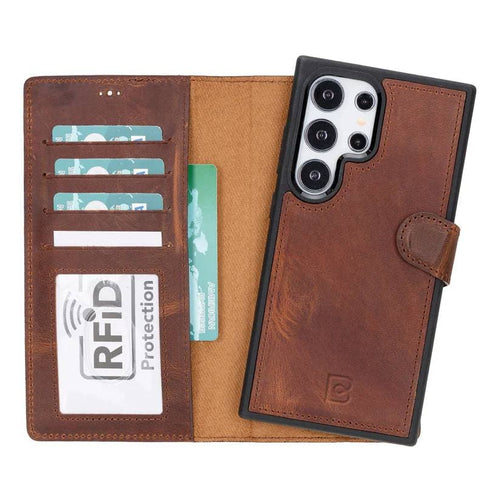 Magic Samsung Galaxy S24 Series Detachable Leather Wallet Case - MW Galaxy S24 Ultra / Antic Brown Bouletta