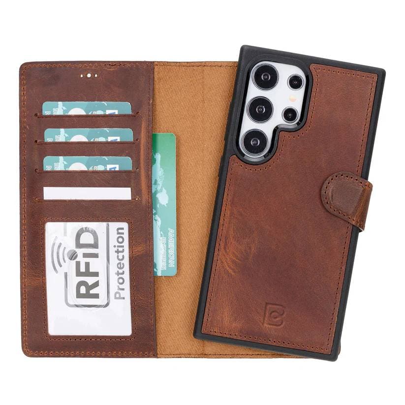 Magic Samsung Galaxy S24 Series Detachable Leather Wallet Case - MW Galaxy S24 Ultra / Antic Brown Bouletta